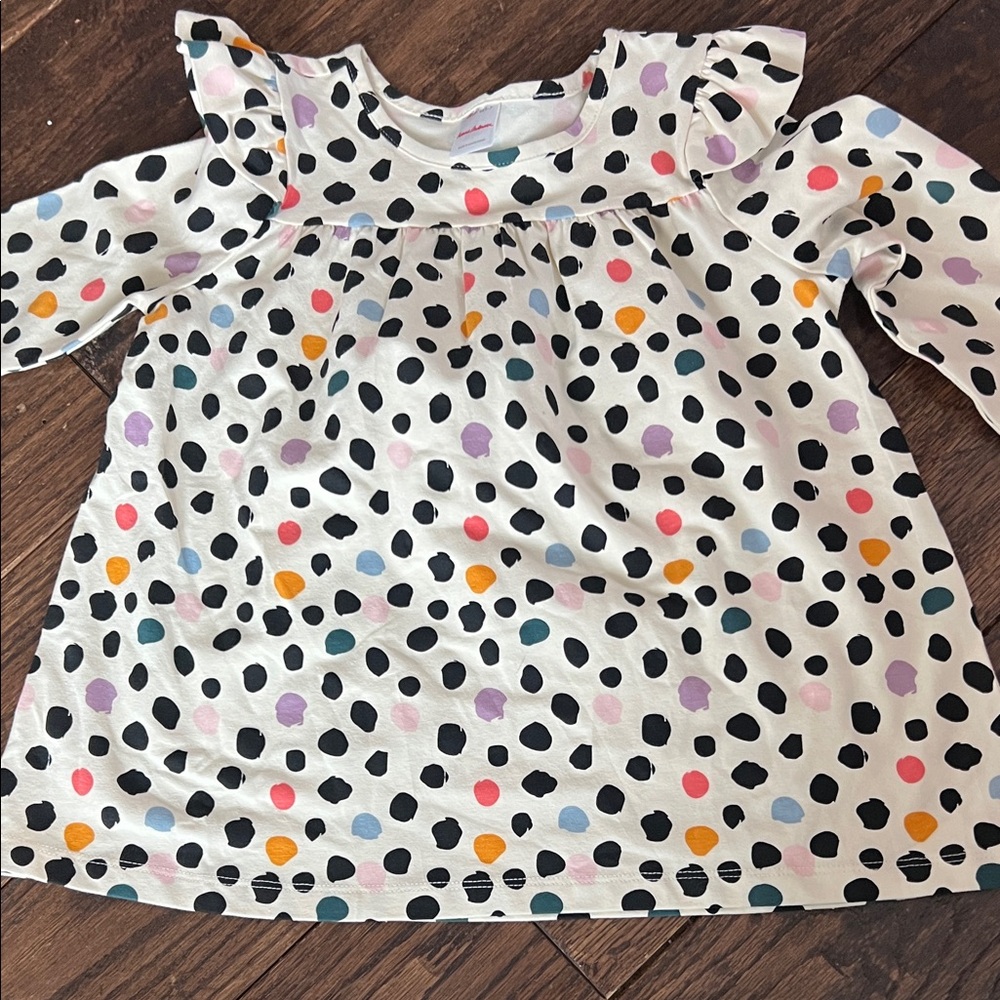 Hanna Andersson Cream Top with Black Spots and Multicolor Dots